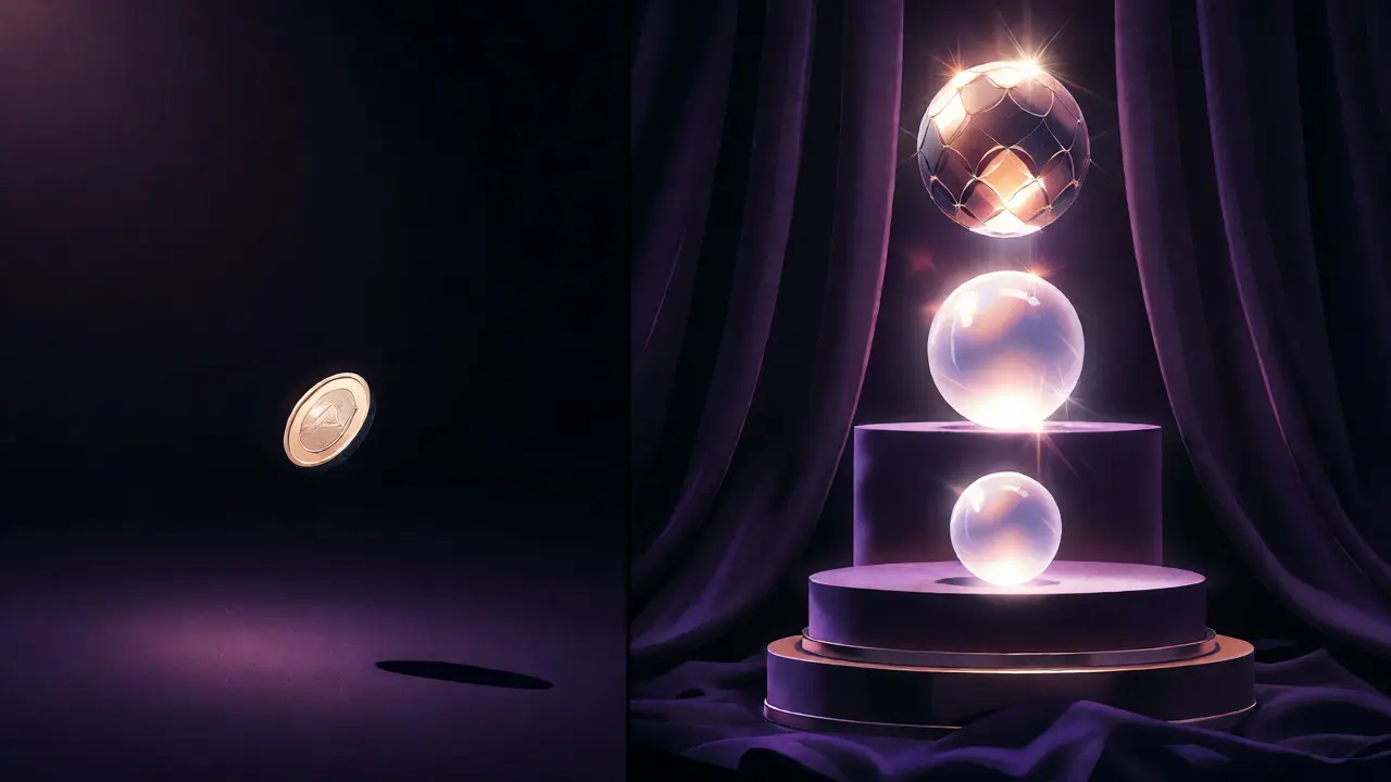 Abstract visual of price anchoring with three tiers of glowing orbs.