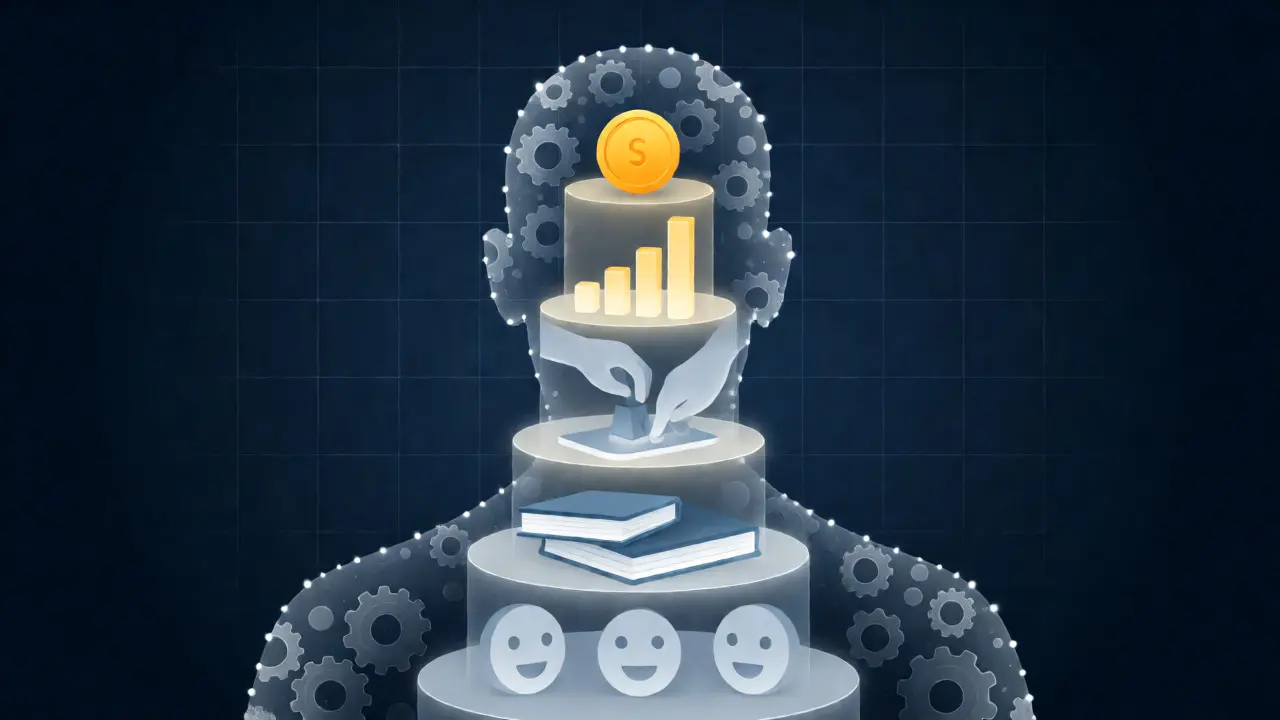 Abstract visualization of the five levels of the Phillips ROI methodology inside a human silhouette