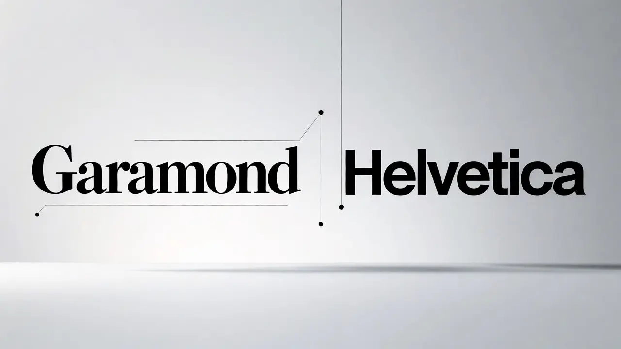 Floating serif and sans-serif typographic specimens connected by thin lines on a gradient background.