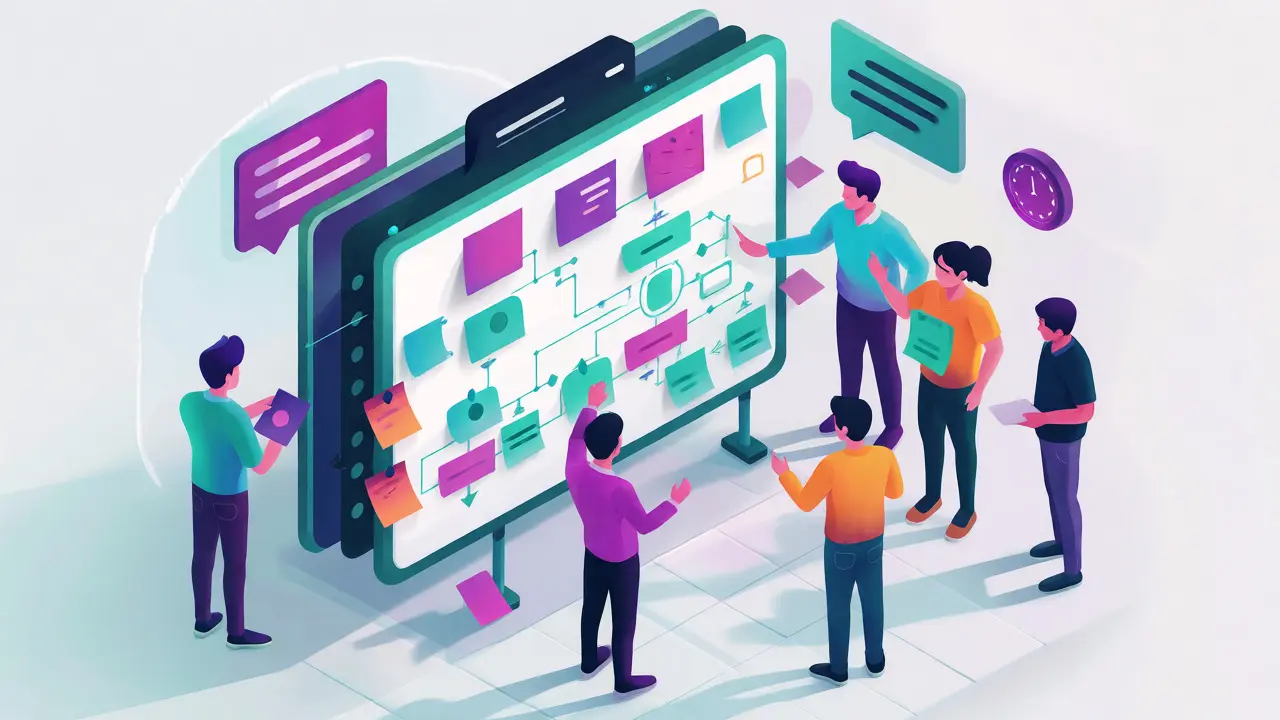 Avatars collaborating on a digital whiteboard in virtual lab