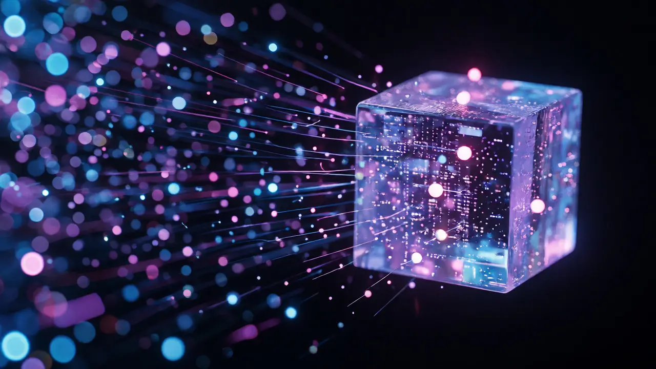 Data particles forming a blockchain block with validator nodes