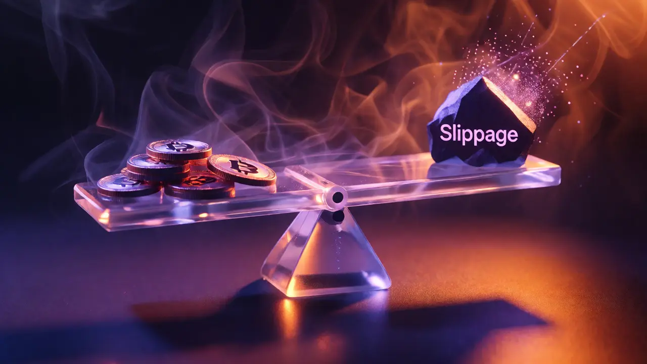 Glass scale balancing crypto tokens against slippage risk