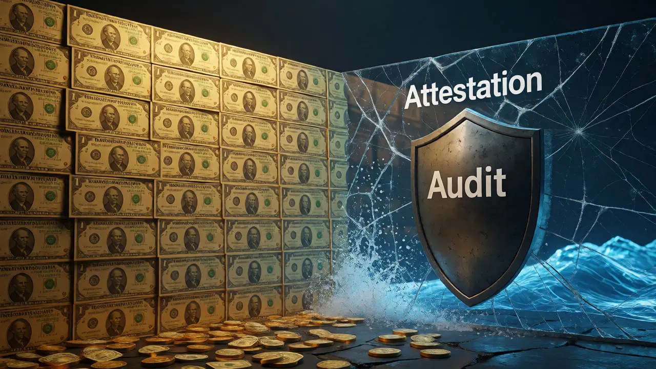 Visual metaphor comparing audit shields against attestation cracks